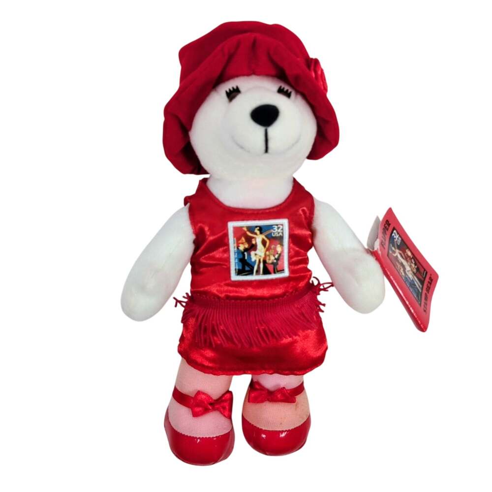 Stamp Bear Flapper Red Dress Hat Plush Stuffed Animal Doll 8in NWT 2005 US